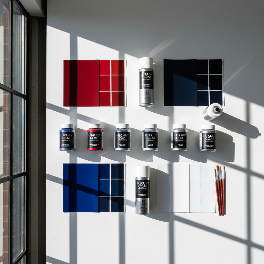 "lac de couleurs" or "montage de couleurs de la marque Luxury Coat sur un mur" we might also suggest the following alt tex...