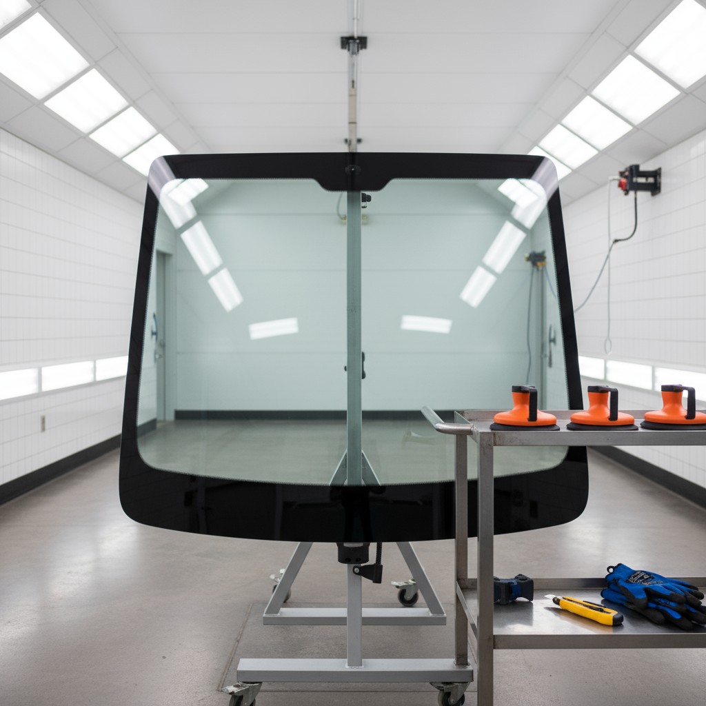 Un tableau de réparation d'un pare-brise - d'un dépanneur automobile, voire d'un atelier d'entretien automobile, avec quat...